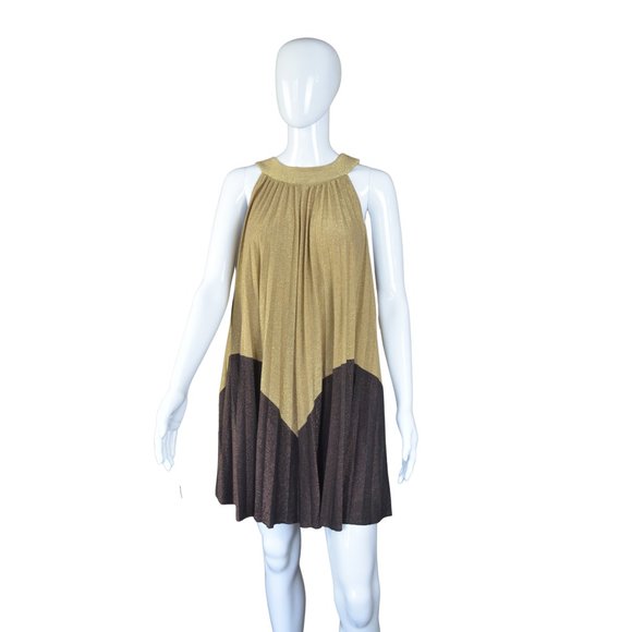 NWT Free People Gold and Metallic Plum Pleated Halter Top/Mini Dress - Size S - Picture 11 of 11